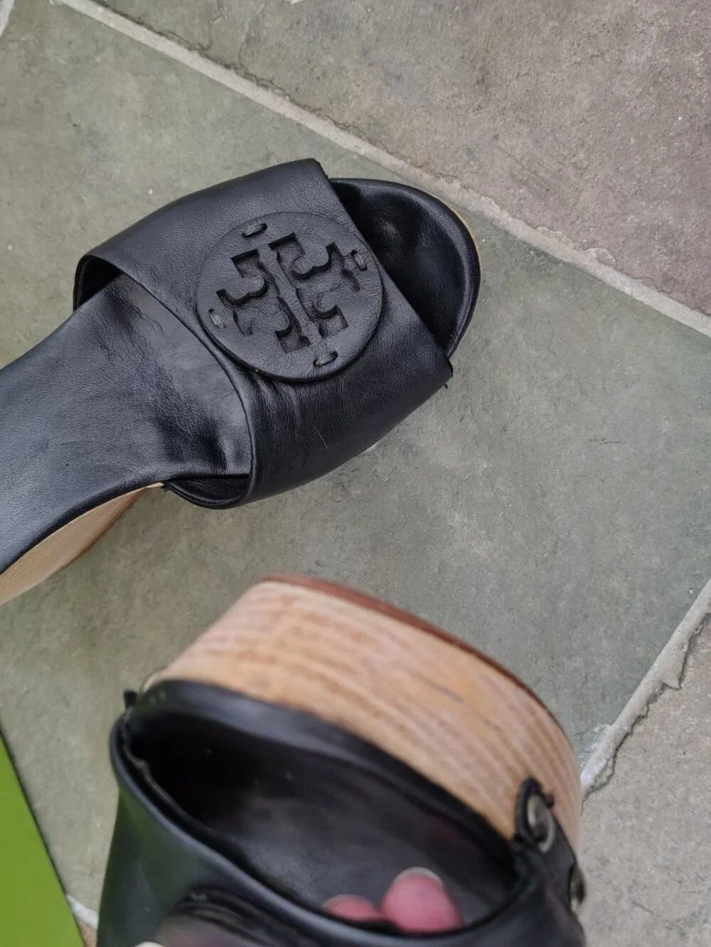 Tory Burch Black Leather Wedge Sandal